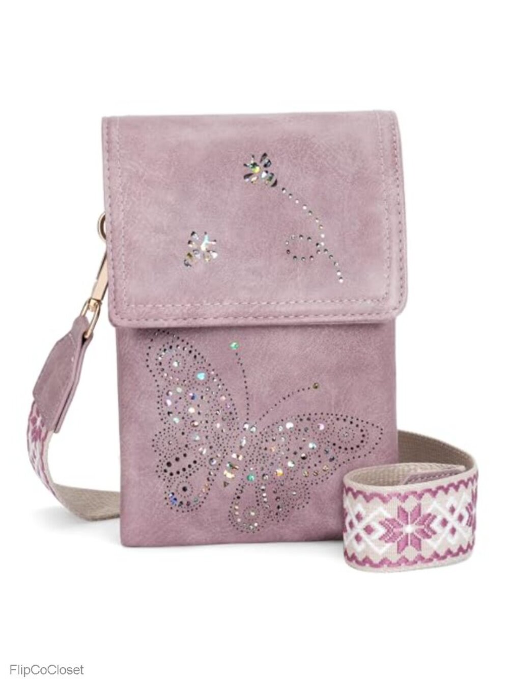 Vegan Leather Butterfly Crossbody Phone Bag with Adjustable Strap